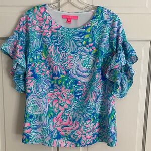 Lilly Pulitzer Multi-Color Floral Ruffle Sleeve Top XS